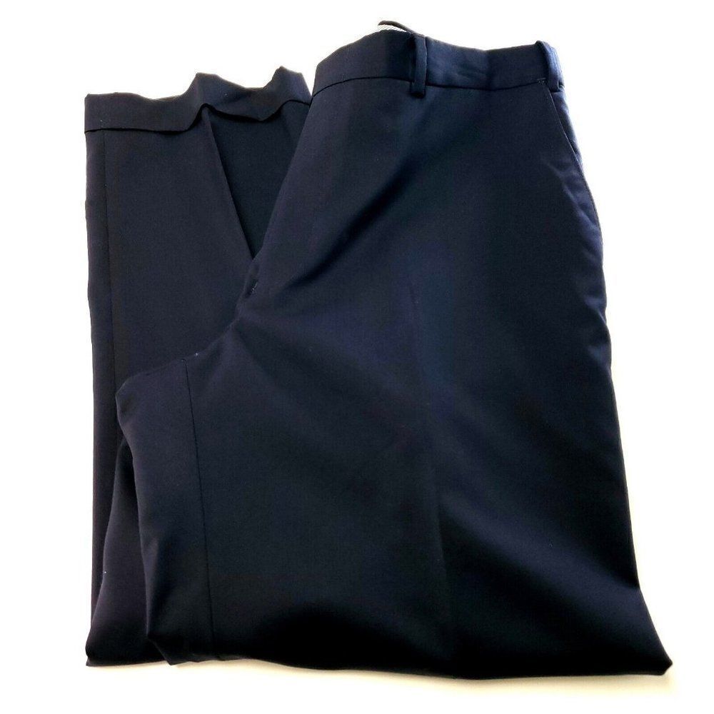 Hart Schaffner Marx Wool Dress Pants 36/28 Blue Elastic Waist Flat Front Cuffed
